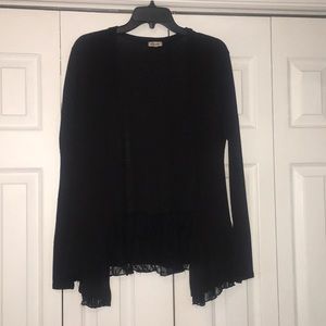 Black cardigan with lace detail on the bottom